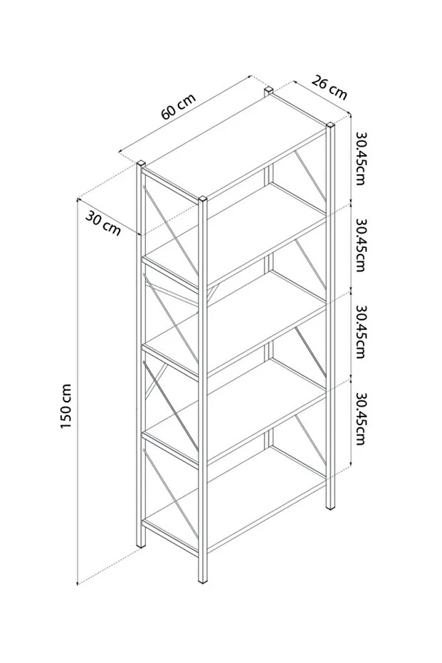 WoodFrame 5 Raf Kitaplık – Ceviz & Metal